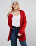 Asos Cardigan In Fine Knit With Rib Detail - Red