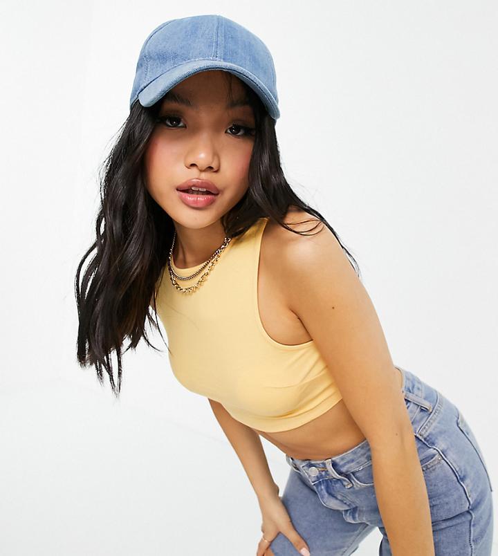 Asos Design Petite High Neck Super Crop Tank In Buttermilk-yellow