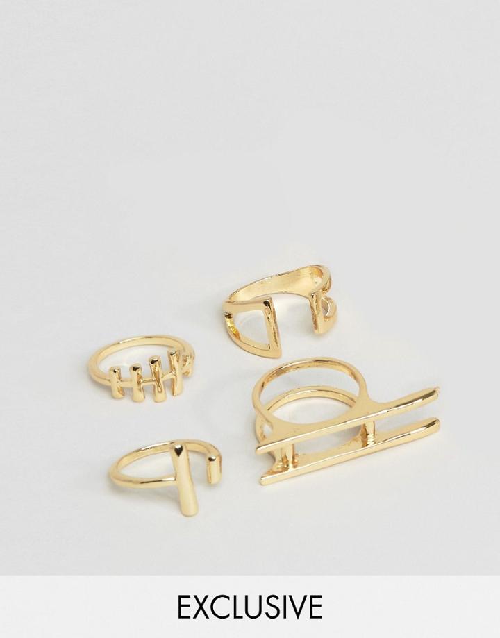 Designb London Geometric Rings In 4 Pack - Gold