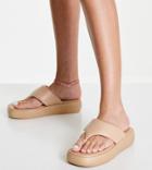 Asos Design Wide Fit Francesca Flatform Sandals In Beige-neutral