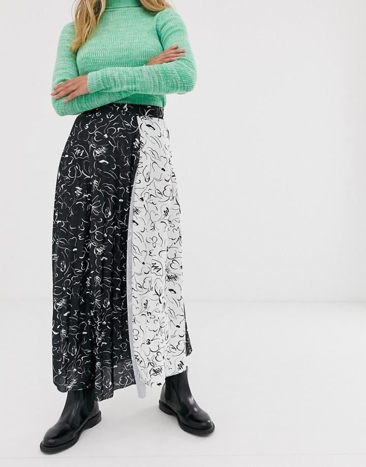 Asos Design Cut About Wrap Pleat Midi Skirt In Mix Floral - Multi