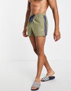 Adidas Swimming Shorts With Three Stripe In Khaki-green