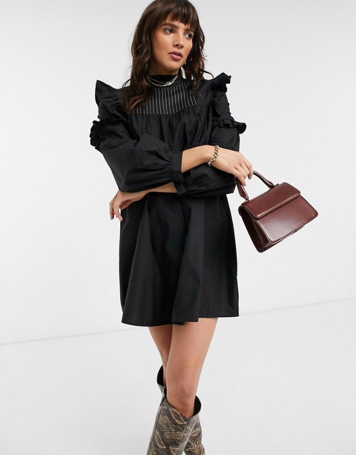 Topshop Frill Detail Mini Dress In Black