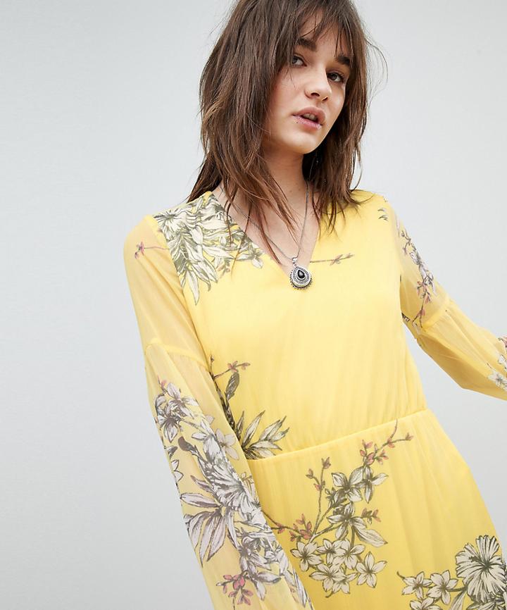 Vero Moda Long Sleeve Floral Maxi Dress In Yellow