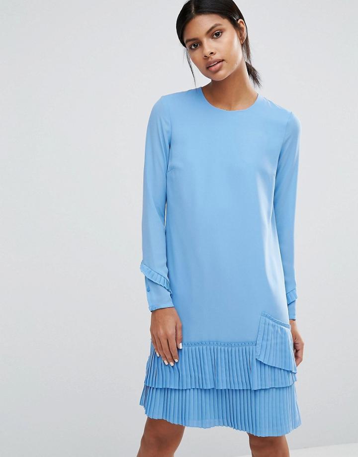 Warehouse Pleated Hem Shift Dress - Blue