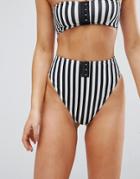 Asos Mix And Match Stripe Print High Waist High Leg Bikini Bottom With Hook And Eye - Multi