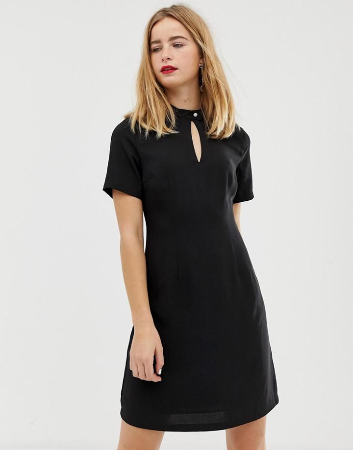 Selected Femme High Neck Button Detail Skater Dress-black