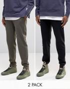 Asos 2 Pack Skinny Jersey Joggers Khaki/black - Multi