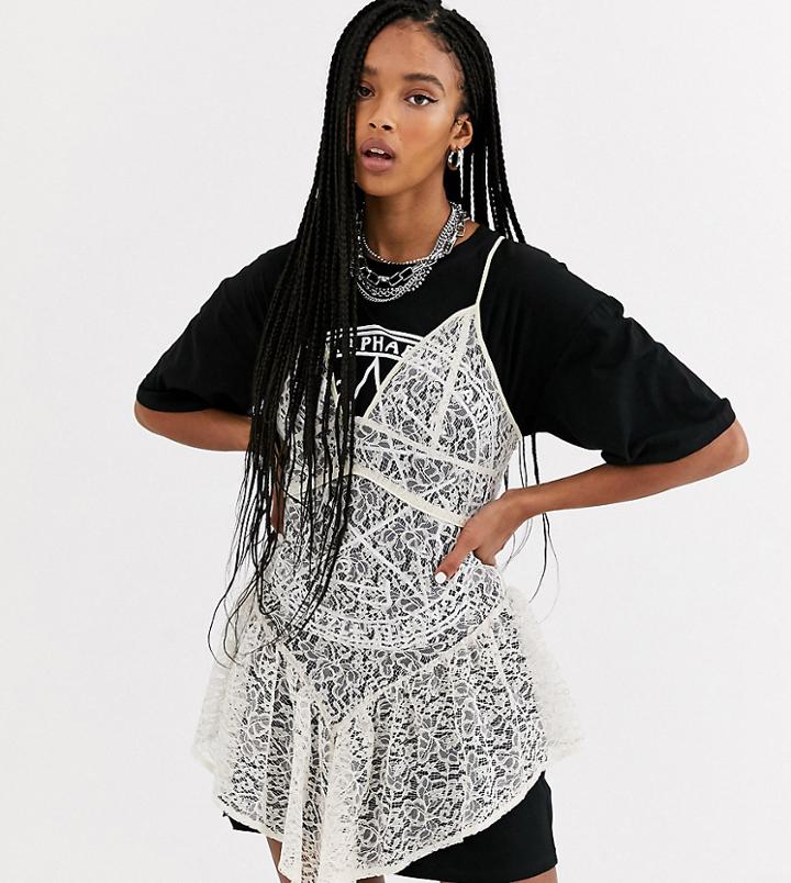 One Above Another Cami Top With Frill Hem In Lace-white