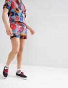 Jaded London Shorts In Fish And Floral Print - Blue
