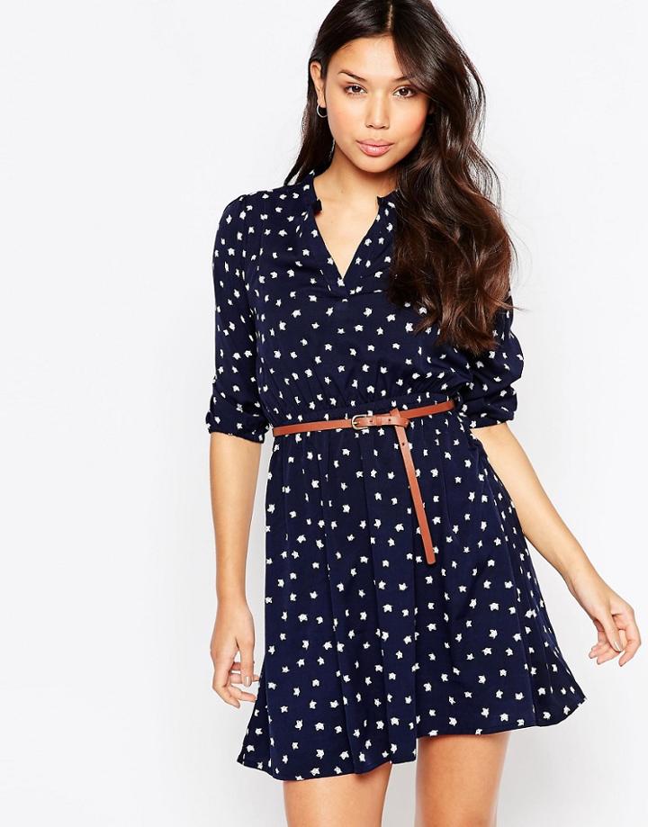 Yumi 3/4 Sleeve Shift Dress In Cat Print - Navy