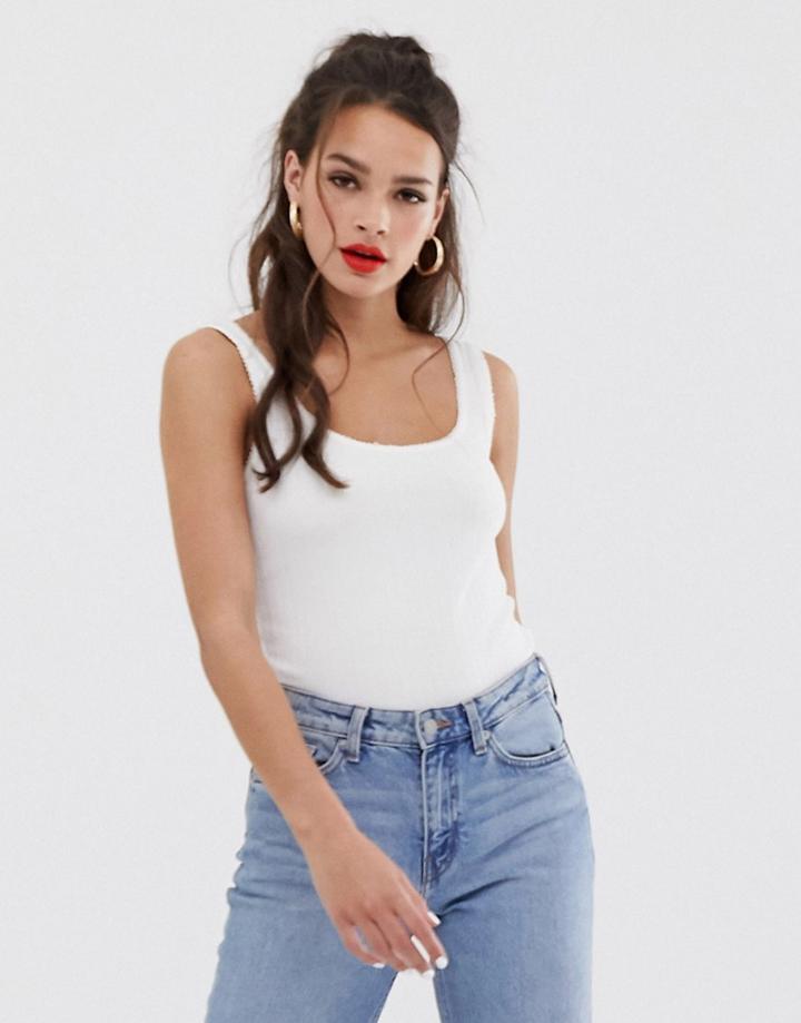 Miss Selfridge Ribbed Tank With Scoop Neck In White