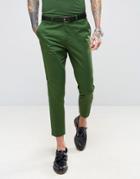 Devils Advocate Skinny Fit Green Cotton Sateen Cropped Suit Pants - Green
