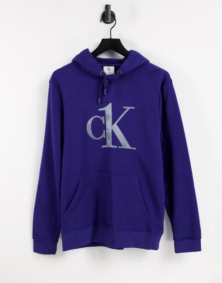 Calvin Klein Ck One Chest Logo Lounge Hoodie In Blue-blues