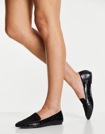 London Rebel Pointed Flat Loafers In Black