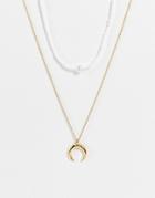Designb London Multirow Bead And Horn Necklace In Gold