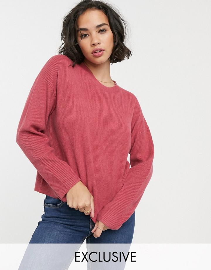 Bershka Loose Fit Ribbed Sweater In Raspberry-pink