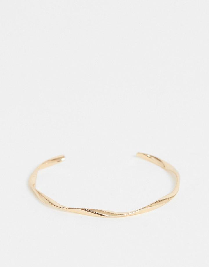 Asos Design Cuff Bracelet In Twist Design With Brushed Finish In Gold - Gold
