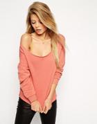 Asos Sweatshirt With Off Shoulder Detail - Pink