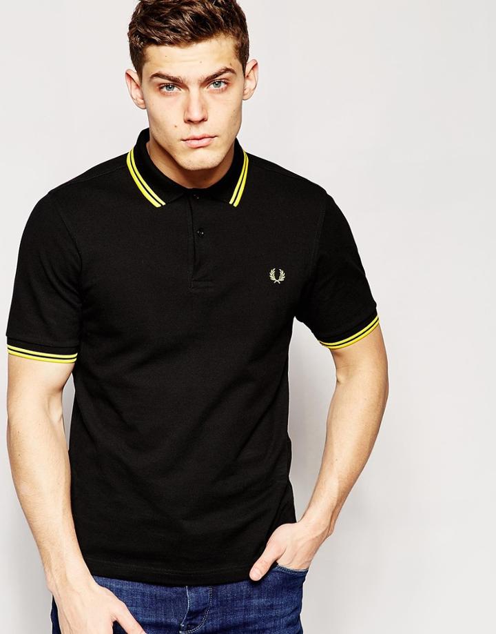 Fred Perry Slim Fit Polo With Twin Tipped In Black - Black