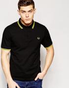 Fred Perry Slim Fit Polo With Twin Tipped In Black - Black