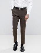 Asos Slim Suit Pants In Brown Harris Tweed In Herringbone 100% Wool -