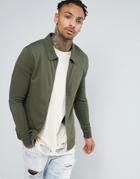 Asos Muscle Fit Jersey Harrington Jacket In Khaki - Green