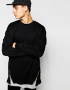 Asos Oversized Longline Sweatshirt With Zip Hem Detail - Black