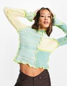 Asos Design Sweater In Patchwork Detail With Contrast Stitch-green
