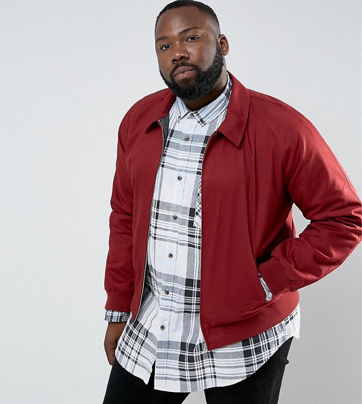 Asos Plus Harrington Jacket In Burgundy - Red