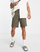 Asos Design Relaxed Skater Chino Shorts In Khaki-green