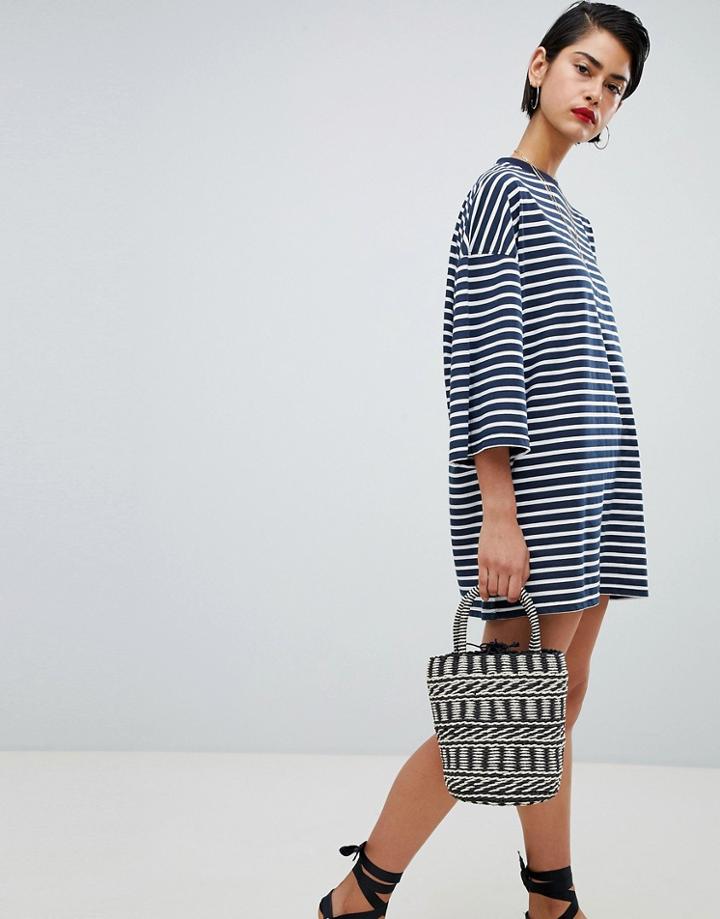 Missguided Oversized Stripe T-shirt Dress - Navy