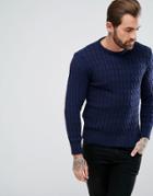 Ringspun Cable Knitted Sweater - Navy