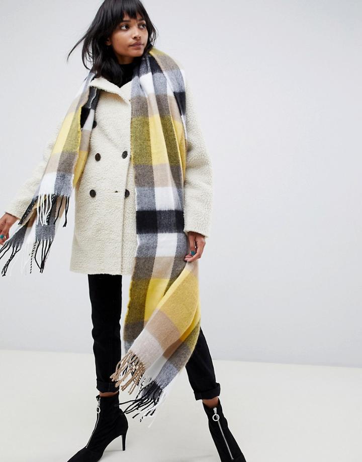 Asos Design Block Check Scarf With Yellow Highlight - Multi