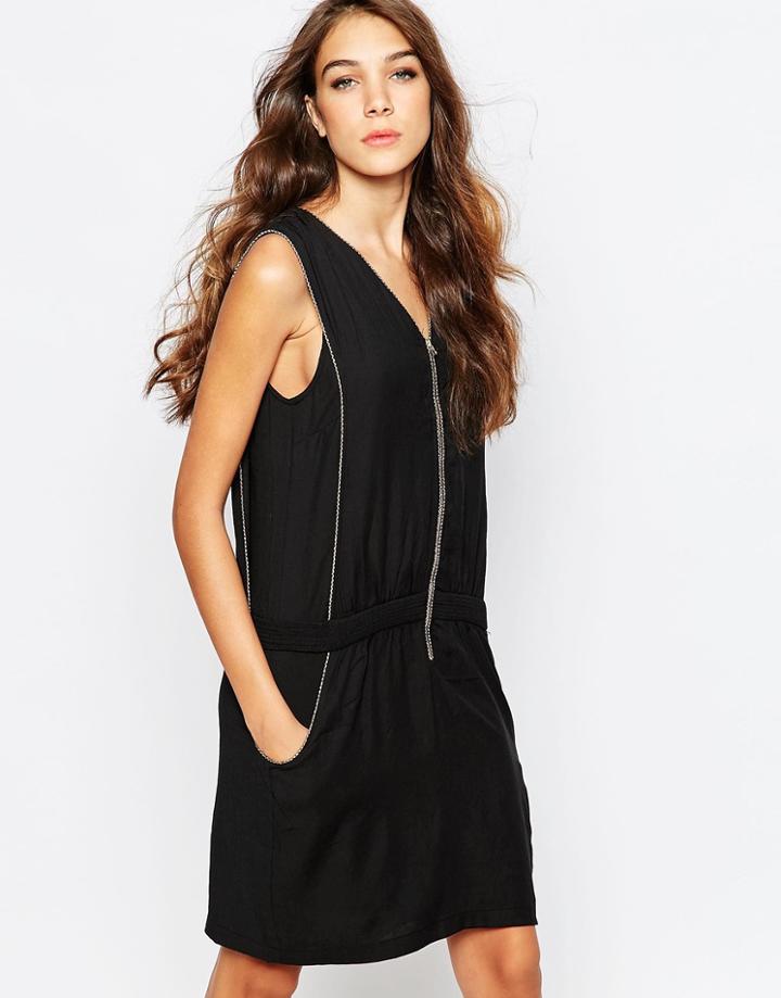 See U Soon Zip Front Dress With Braiding Detail - Black