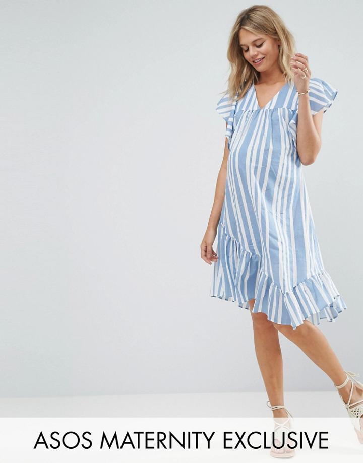Asos Maternity V-neck Stripe Flutter Sleeve Dress - Multi