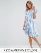 Asos Maternity V-neck Stripe Flutter Sleeve Dress - Multi