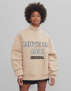 Bershka Zip Up Collegiate Sweatshirt In Beige-neutral