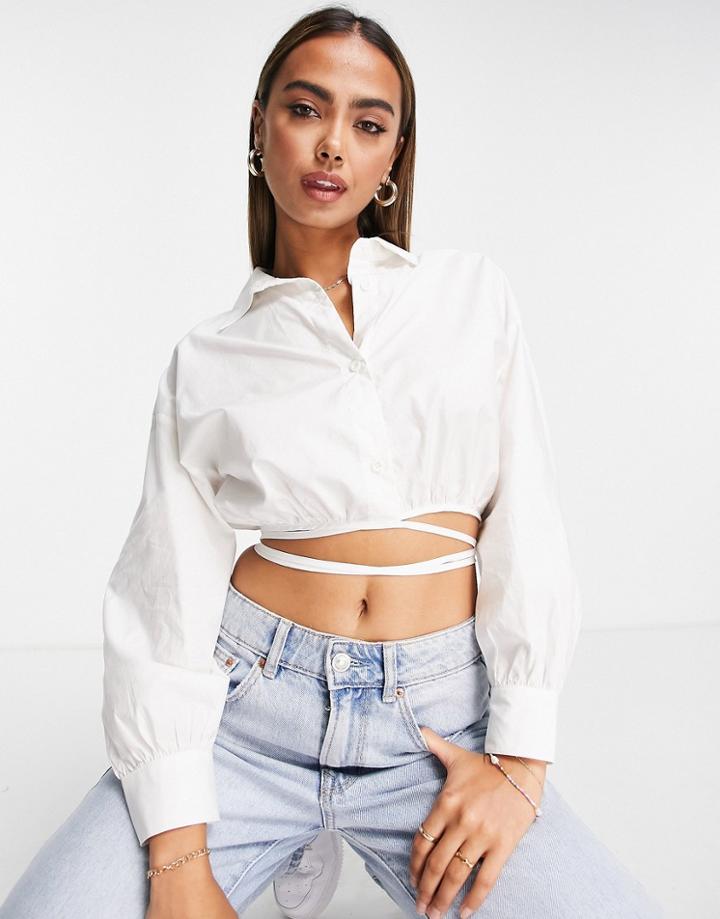 Urban Revivo Cropped Shirt With Waist Tie In White