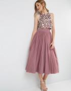 Asos Cluster Embellished Mesh Crop Top Midi Dress - Pink