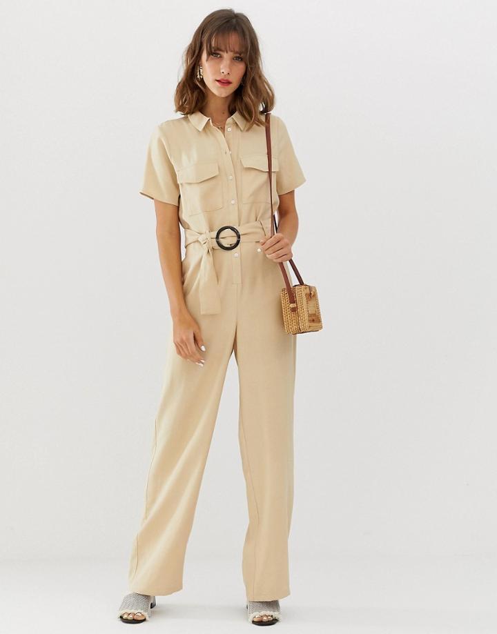 Vero Moda Pocket Detail Wide Leg Jumpsuit-tan