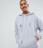 Asos Design Tall Oversized Hoodie With Nibbling In Gray - Gray