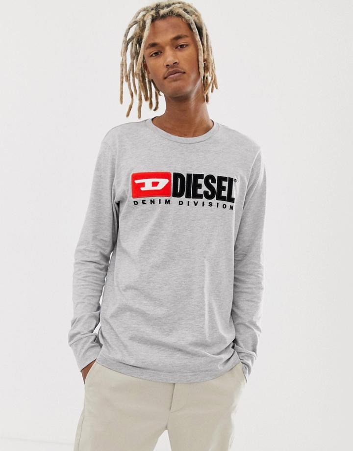 Diesel T-just-ls-division Long Sleeve T-shirt In Gray - Gray