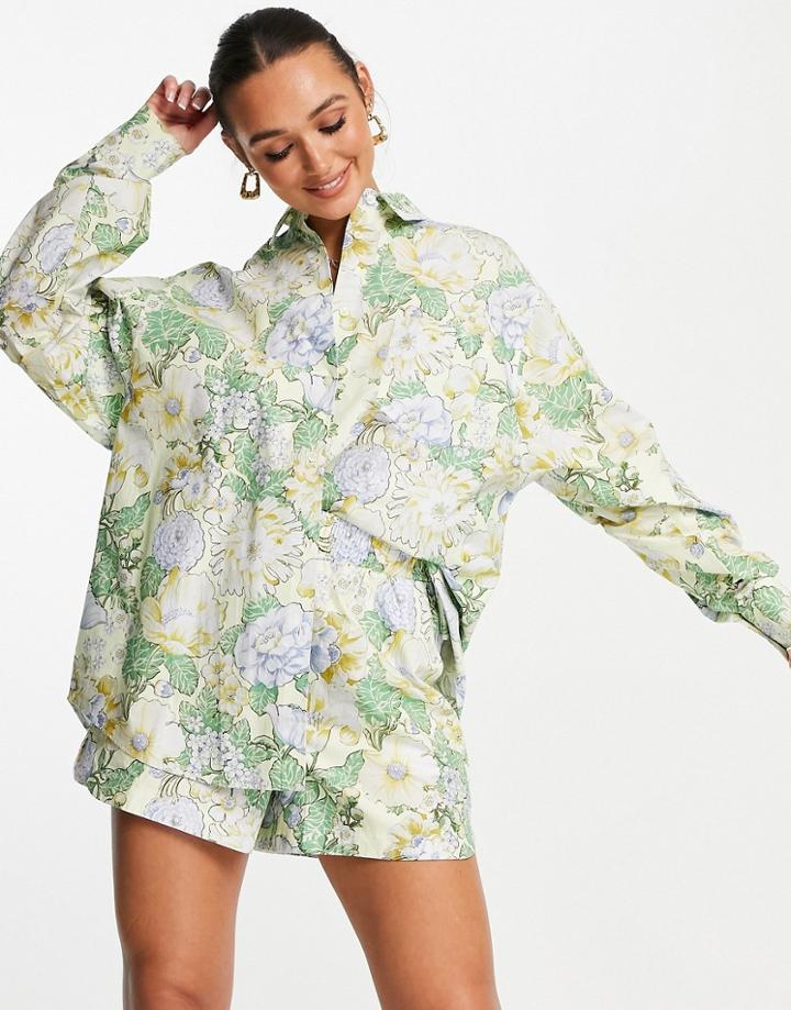 Asos Edition Oversized Cotton Shirt In Yellow Floral Print