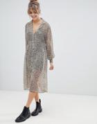Pull & Bear Sheer Shirt Dress In Leopard Print - Multi
