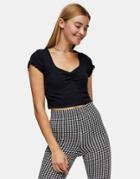 Topshop Ruched Crop Top In Black-brown