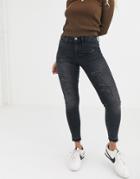 River Island Molly Distressed Skinny Jeans In Washed Black