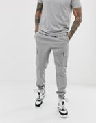 Asos Design Tapered Cargo Pants In Gray Nylon - Gray