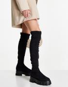 Truffle Collection Chunky Pull On Over The Knee Boots In Black
