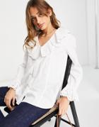 French Connection Ena Ruffle Shirt With Embroidered Details In White